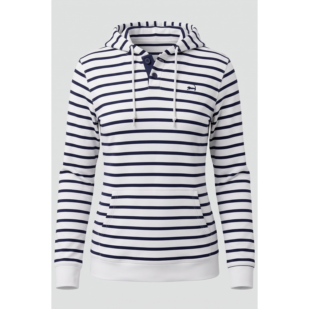 Cuffys of Cape Cod Womens Navy White Striped Henley Hoodie Cotton Medium